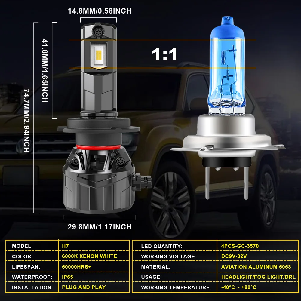Katur 2x H4 H7 H8 H11 9005 9006 H9 HB3 HB4 HIR2 9012 LED Scheinwerfer Canbus 40000Lm LED Lampe Auto Scheinwerfer 6000K Auto Licht