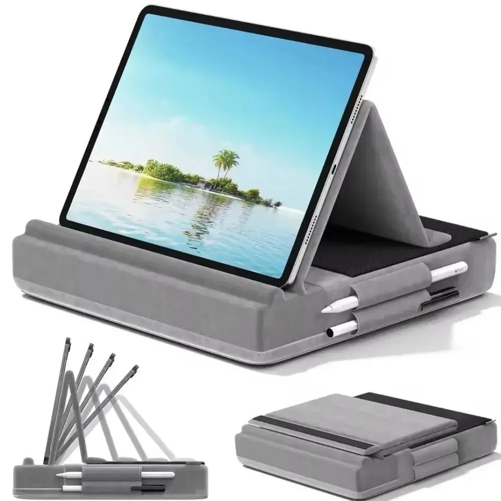 2-in-1 Tablet Pillow Stand for Lap Multi-angle Adjustment Foldable Bed Sofa Phone Holder Portable with Pen Slot