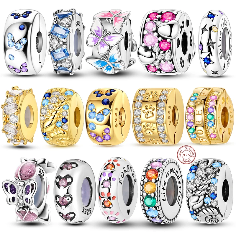 Original Charms Beads 925 Sterling Silver Clip Charms Zircon Silicone Spacer Beads Fit Original Bracelet DIY Charm Women Jewelry