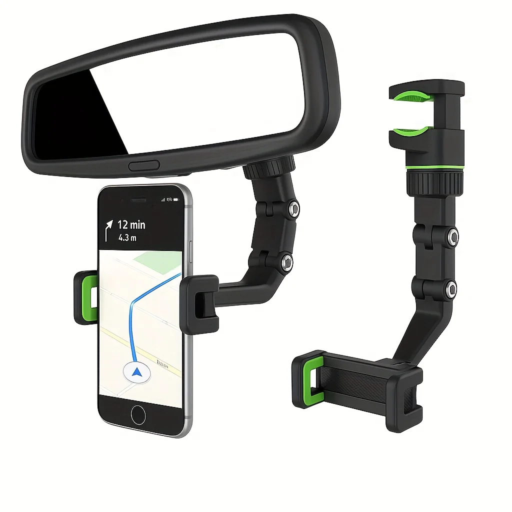

Rearview Mirror Phone Holder 360° Rotatable and Retractable Car Phone Mount Multifunctional Rear View Mirror Holder for All Car