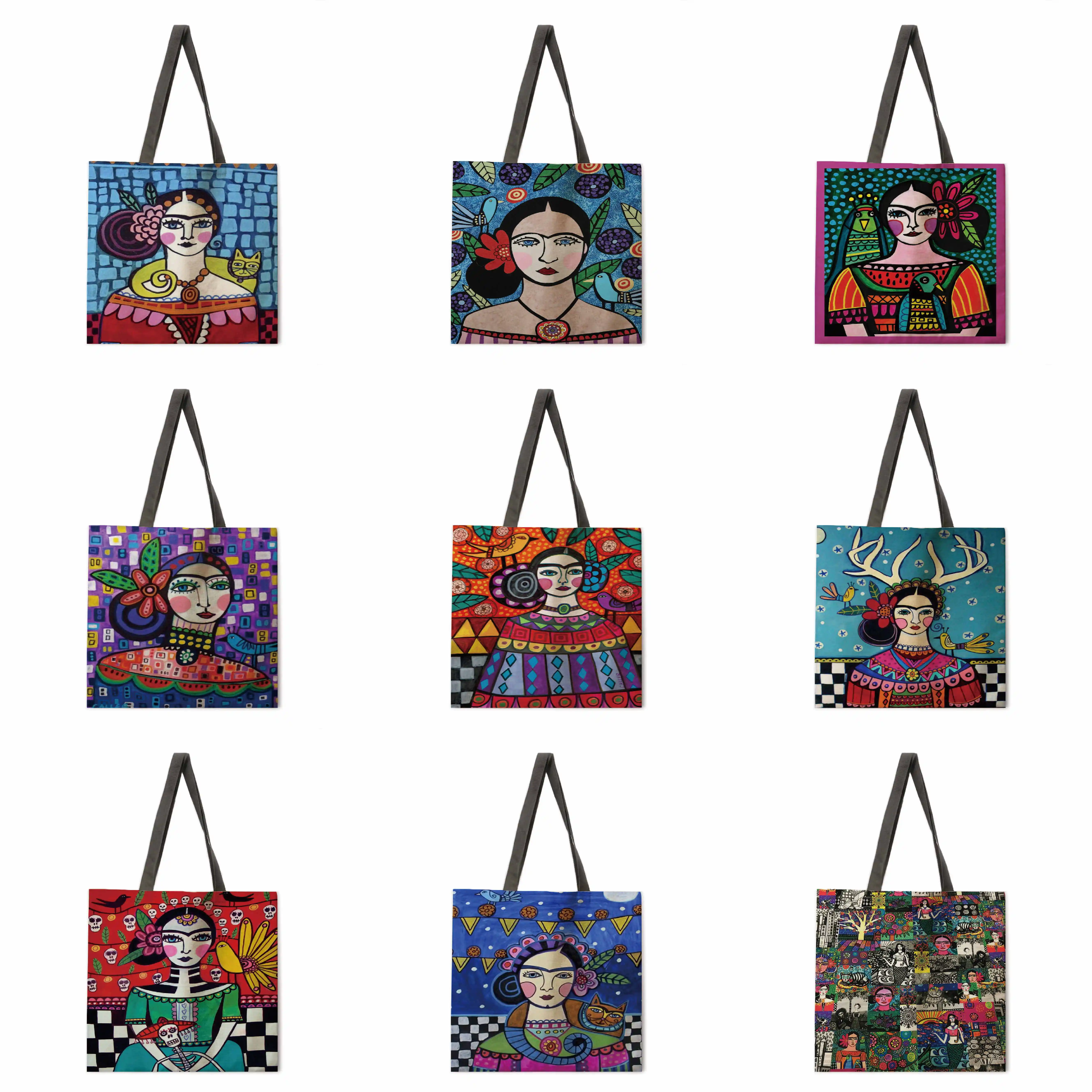 

Oil painting girl linen bag handbag light shoulder bag large capacity environmentally friendly shopping bag tote bag