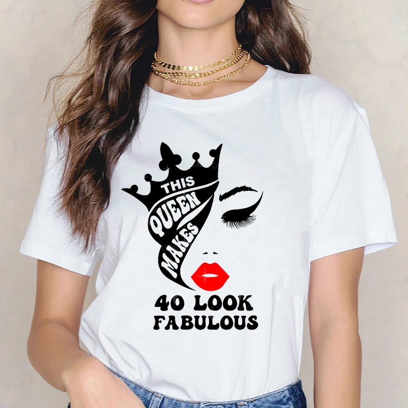 This Queen Makes 40 50 60 70 Look Fuabulous Graphic T Shirts Femme Harajuku Shirt Kawaii  Red Lips Clothes Tops Tee