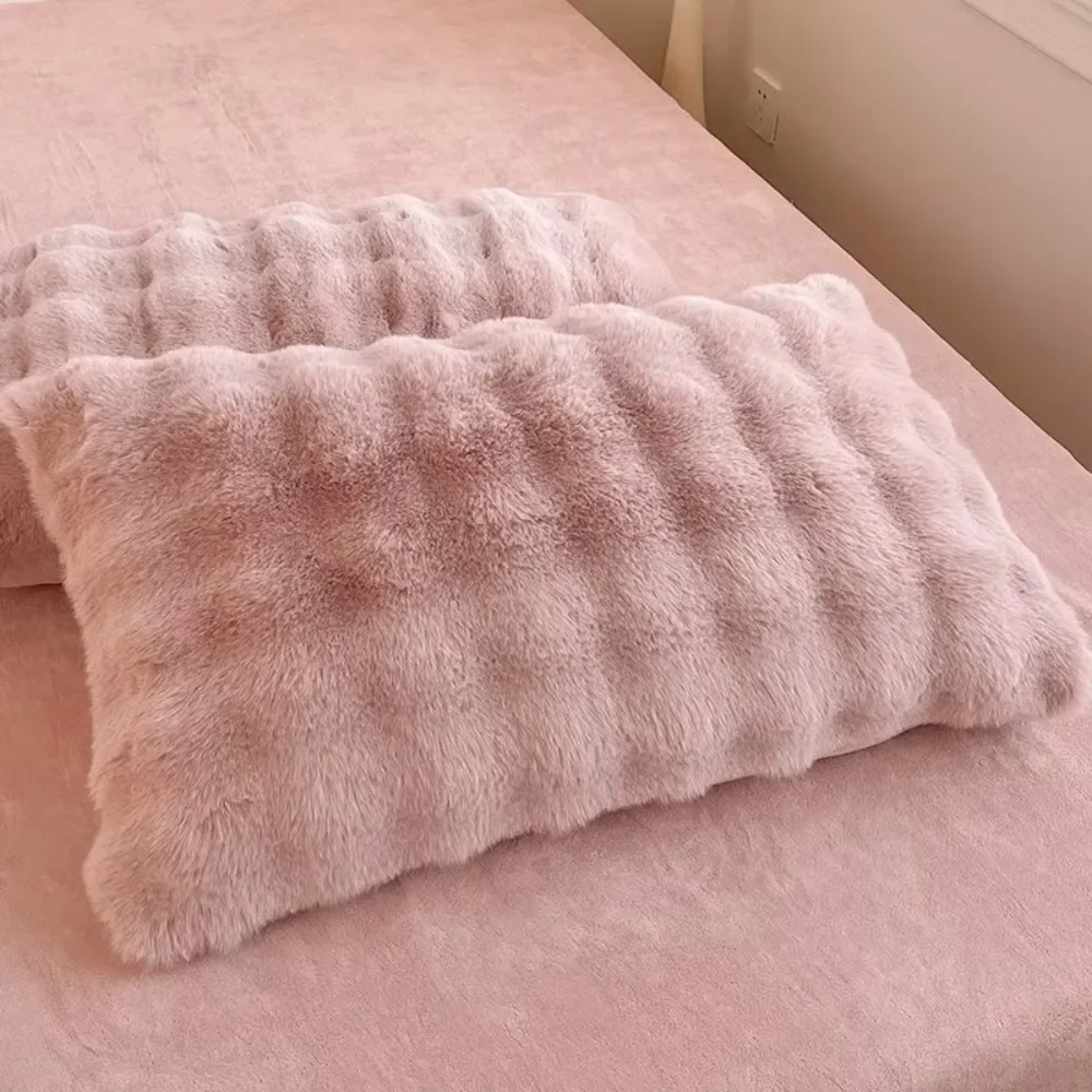 Nordic Style Bubble Faux Rabbit Fur Pillowcase Grey Thick Plush Pillow Cover Winter Warm Bed Pillow Bedroom Bedding Decor