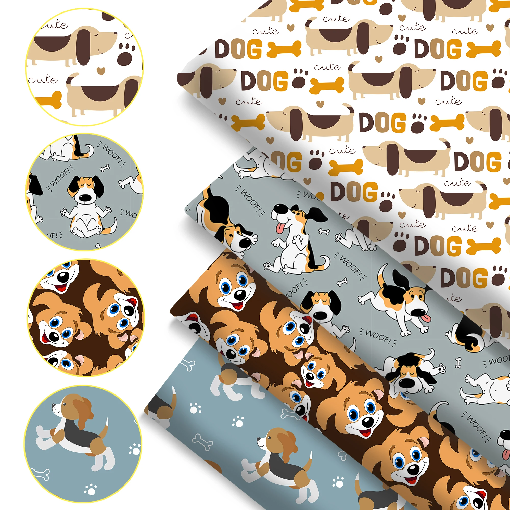 Pre-cut 4pc/set 50x45cm 20x20cm Dog PuppyPrint Polyester Precut Quilting Fabric Squares Sheets