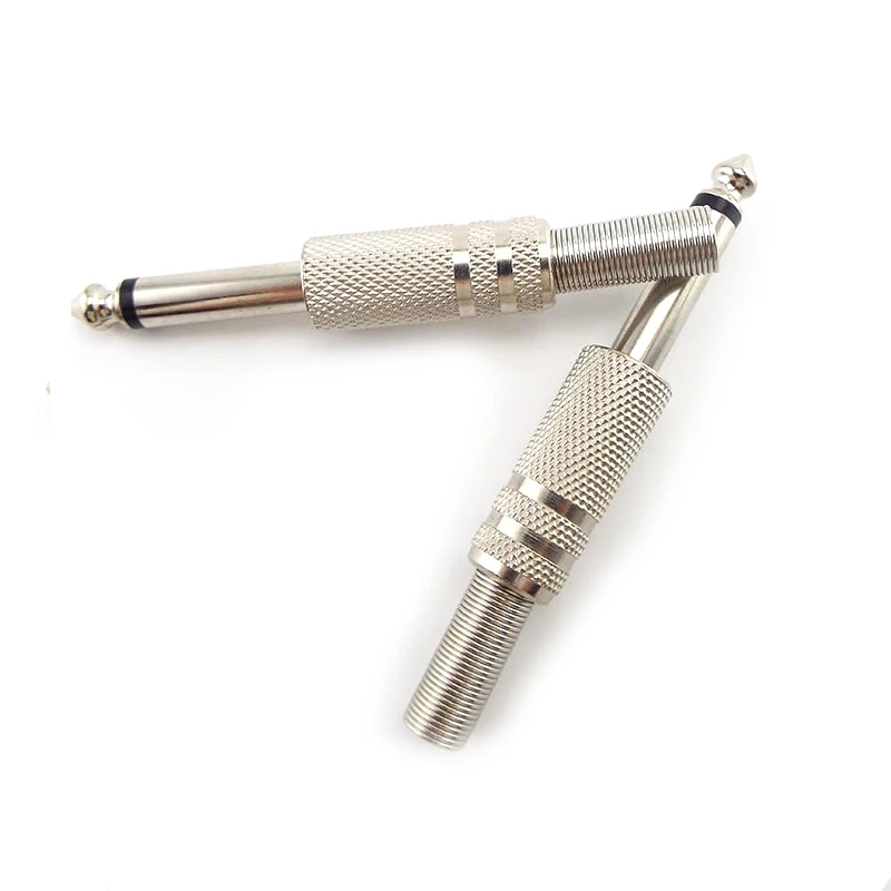 6.35mm 2Pole Mono Amplifier Plug 1/4Inch Male Monaural Jack Audio Cable Microphone Audio Metal Nickel Plating Connectors A1