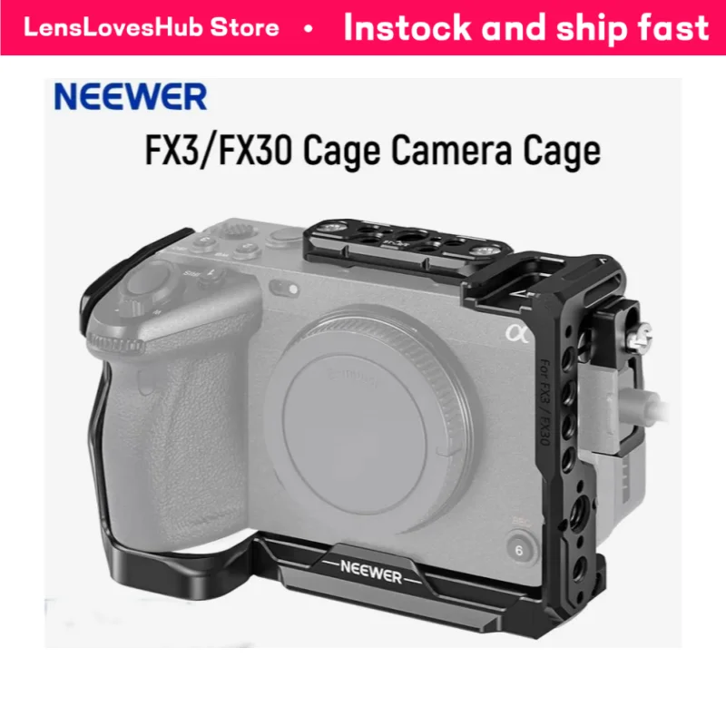 

NEEWER FX3 FX30 Cage with ARRI 3/8" Locating Holes, NATO Rail & Cable Clamp – Rig Kit for Sony FX3/FX30 Original XLR Handle