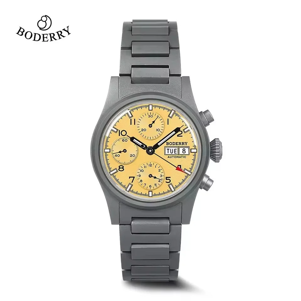 

BODERRY Men Automatic Watch Pilot 38.5MM Chronograph Mechanical Wristwatch Titanium 10Bar Waterproof Sapphire Glass Luminous