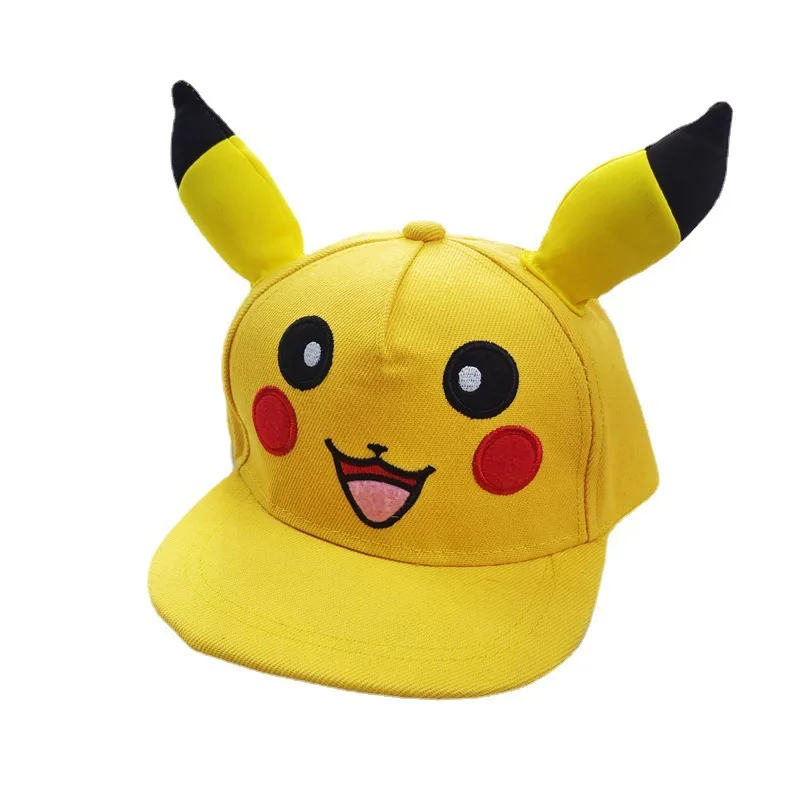 Pokemon Kawaii Baseball Cap Cute Pikachu Cosplay Adjustable Peaked Cap Anime Hip Hop Ear Flat Edge Hat Children Halloween Gifts