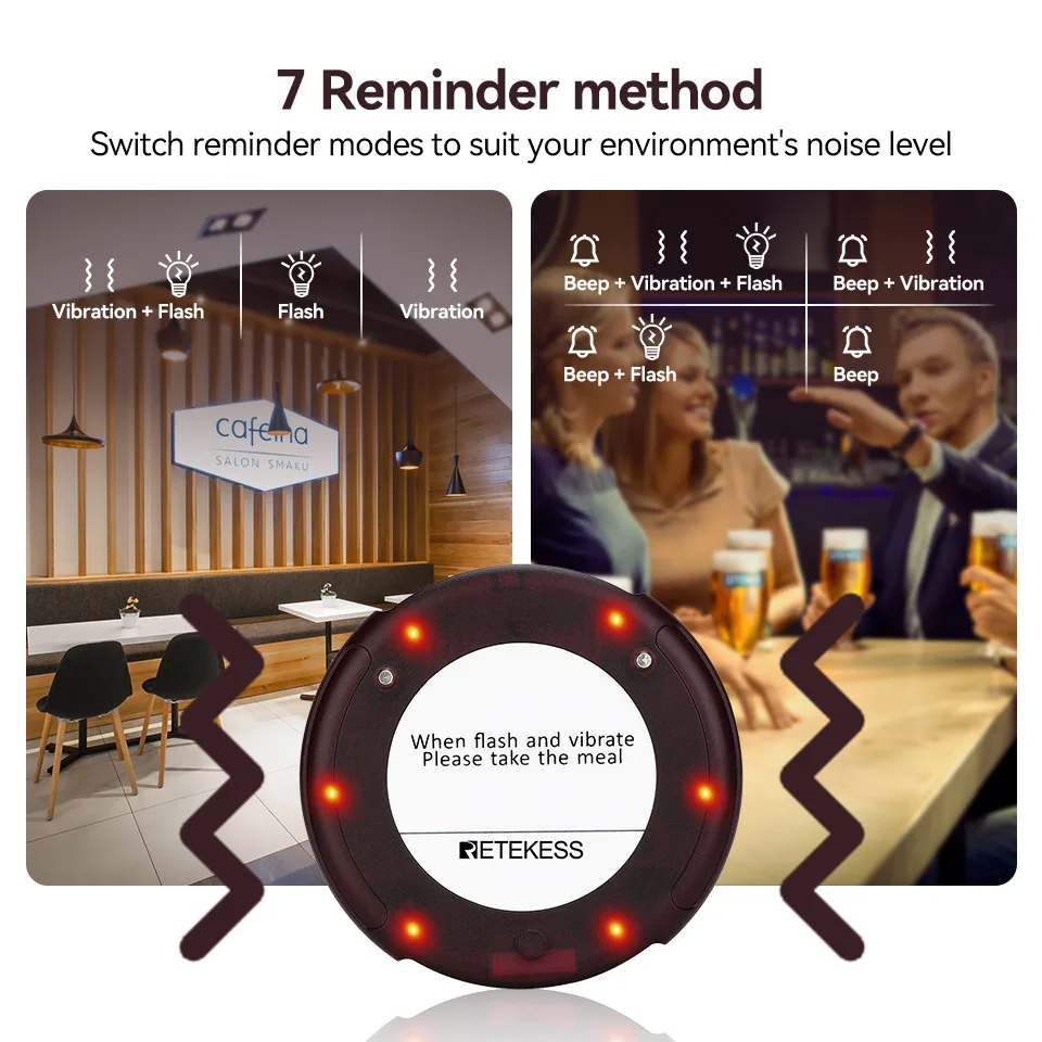 Retekess TD163 Cercapersone ristorante Sistema di chiamata wireless Vibratori Dispositivo cercapersone Campanello di vibrazione Cafe Beeper per caffè Cibo Camion