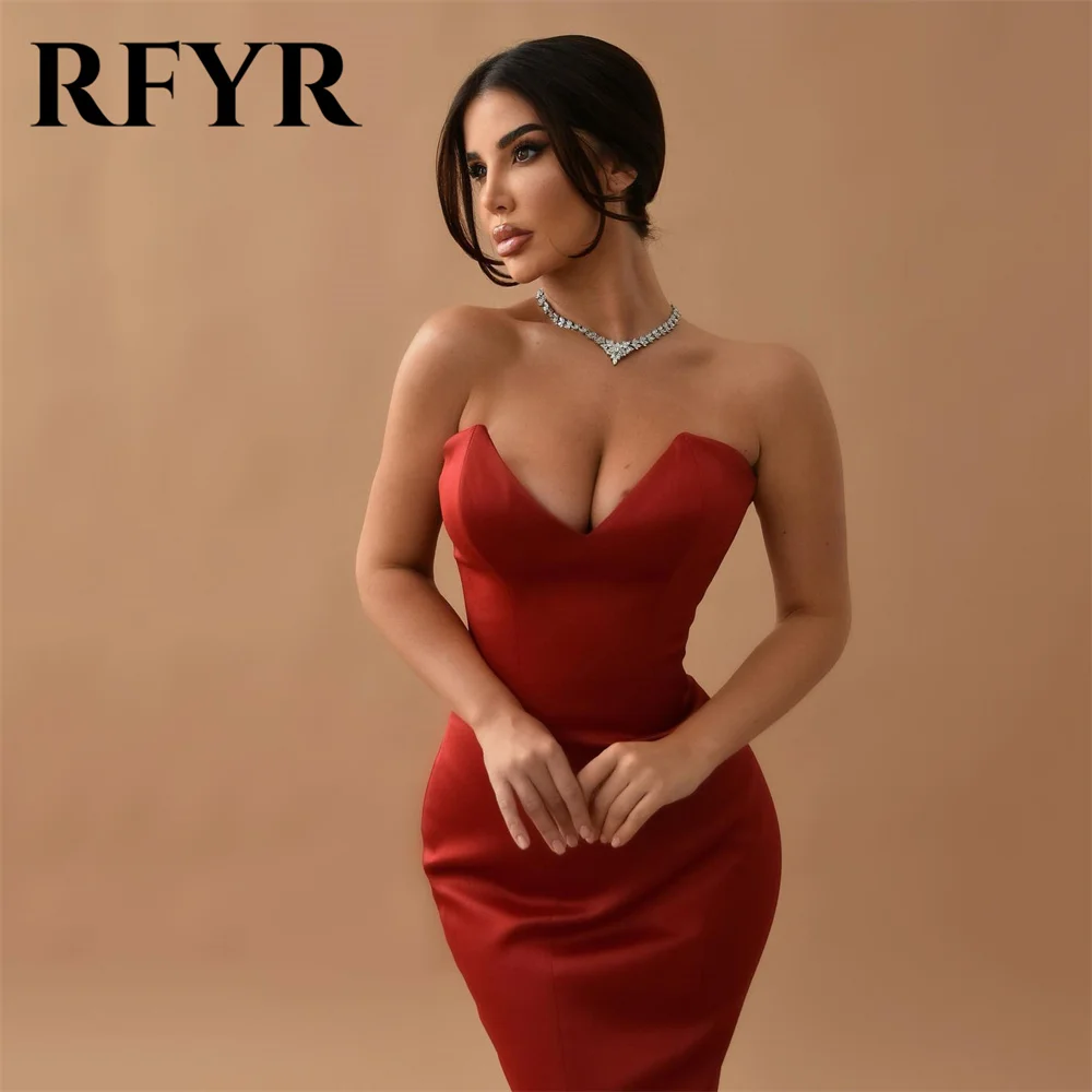 RFYR Red Prom Dress Evening Dress Sexy Mermaid Prom Gown For Wedding Party Gown Satin Sleeveless robe de soiree Customized