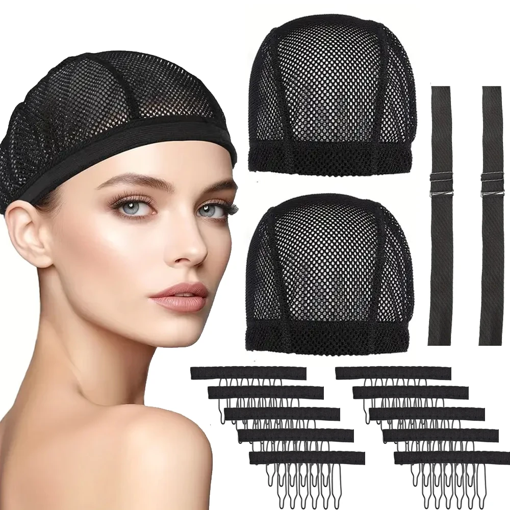 

2pcs Black Crochet Wig Caps - Stretchable Breathable Mesh Non-Slip Hair Net for Braids, Weaves & DIY Wig Accessories