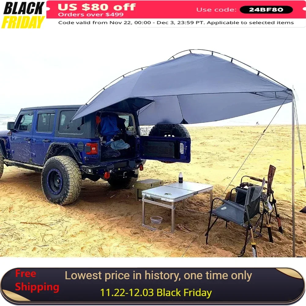 Awning, Versatility Camping Tent and Overlanding Portable Teardrop Awning Canopy Tear Resistant Tarp with 2 Sandbag, Awning