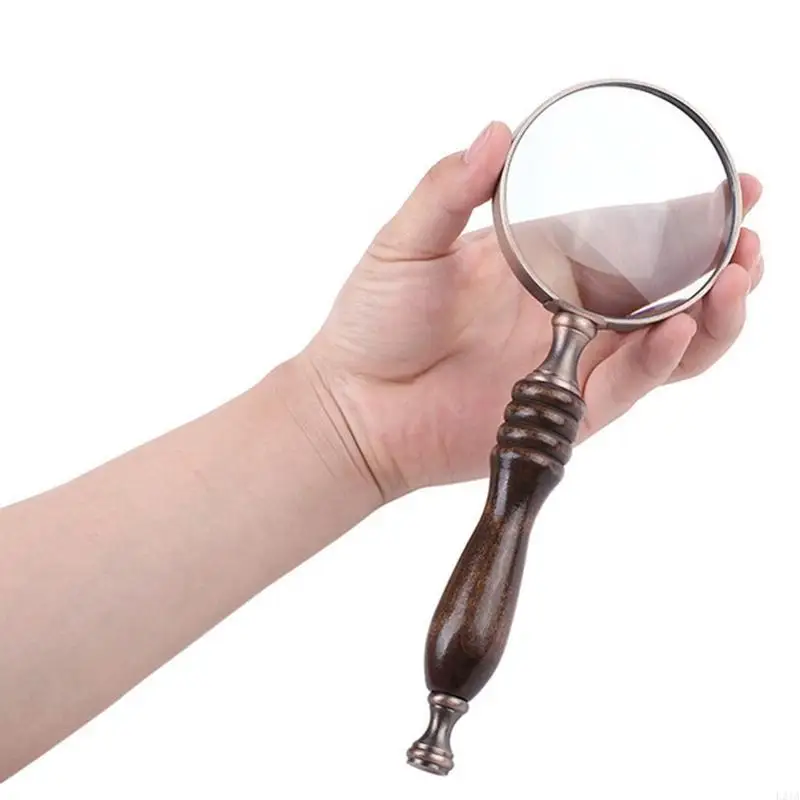 

2025 New 10X Handheld Glass Antique Wooden Handle Magnifier Glass for Reading