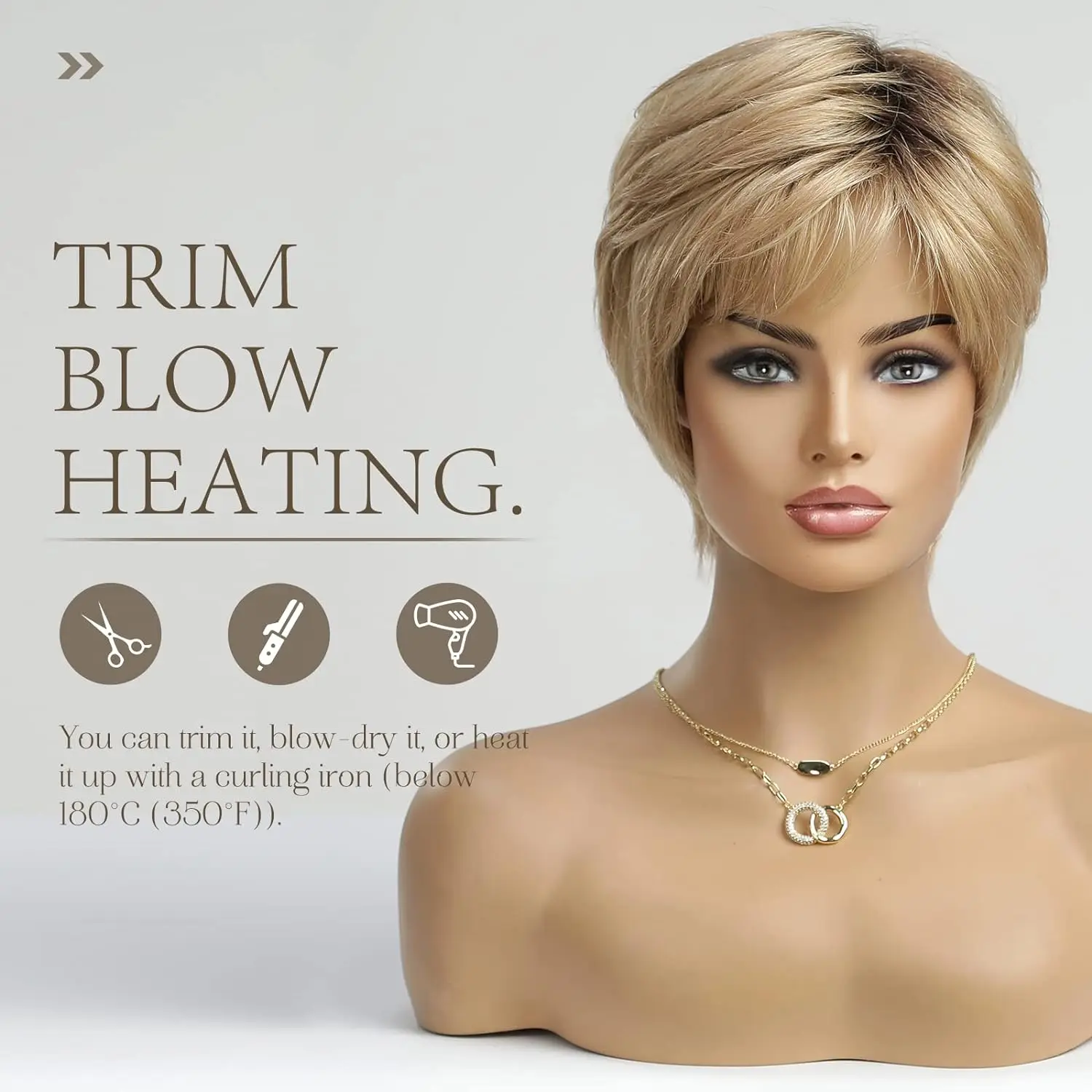 HAIRCUBE Human Hair Wigs Pixie Cut Bob Wigs With Bangs Sandy Blonde Straight Layered Short Wigs for Women Human Hair Wig