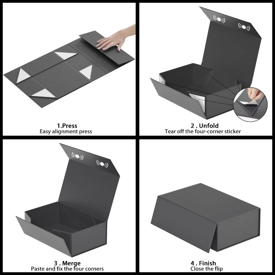 Black Gift Box 9.5x6x3'' Gift boxes for Presents with Lids Magnetic Closure Rec Collapsible for Groomsman Proposal Box Wedding