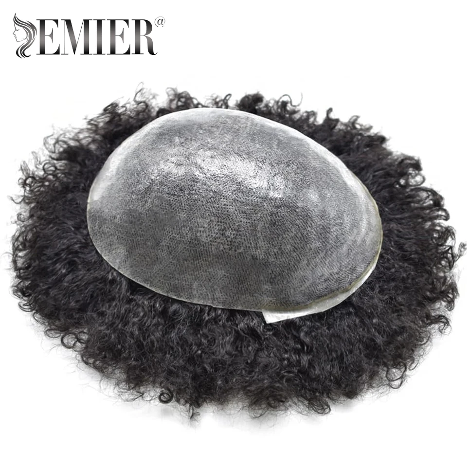 Durable Double Knotted Full PU Base Afro Toupee For Men 100% Human Hair Wig For Men Male Hair Replacement Prosthesis System Unit