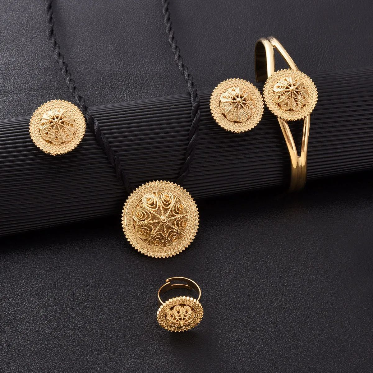 Ethiopian Jewelry set Pendant Earrings Ring Bangle 4-Piece Sets African Eritrean Wedding Engagement Gifts #216