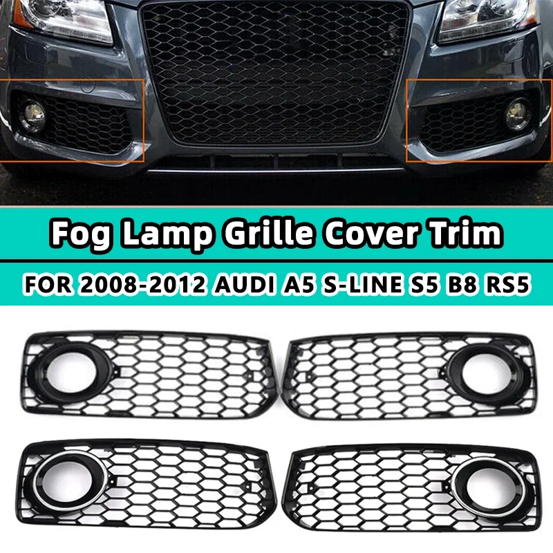 Car Front Bumper Fog Light Lamp Grille Grill Cover For Audi A5 S-Line S5 B8 RS5 2008 2009 2010-2012 Honeycomb Mesh Hex Grilles