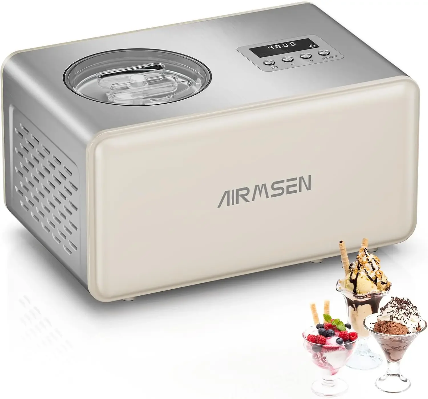 Ice Cream Maker Machine with Built-in Compressor, No Pre-Freezing Required, Fully Automatic Frozen Treats Make