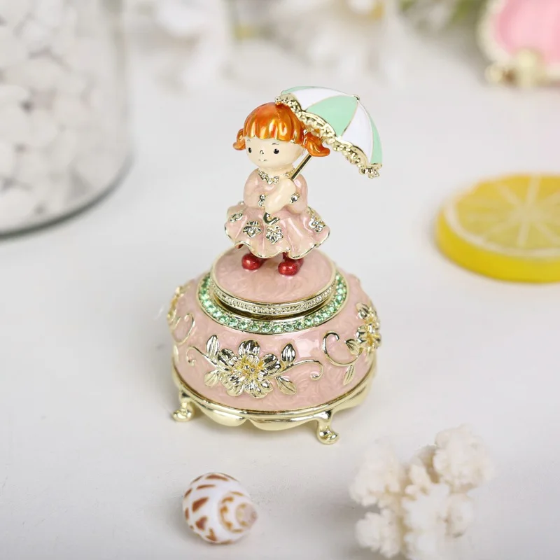 Enamel Home Furnishing Small Ornament Children's Day Gift Umbrella Girl Music Box Metal Creative Music Box Wholesale
