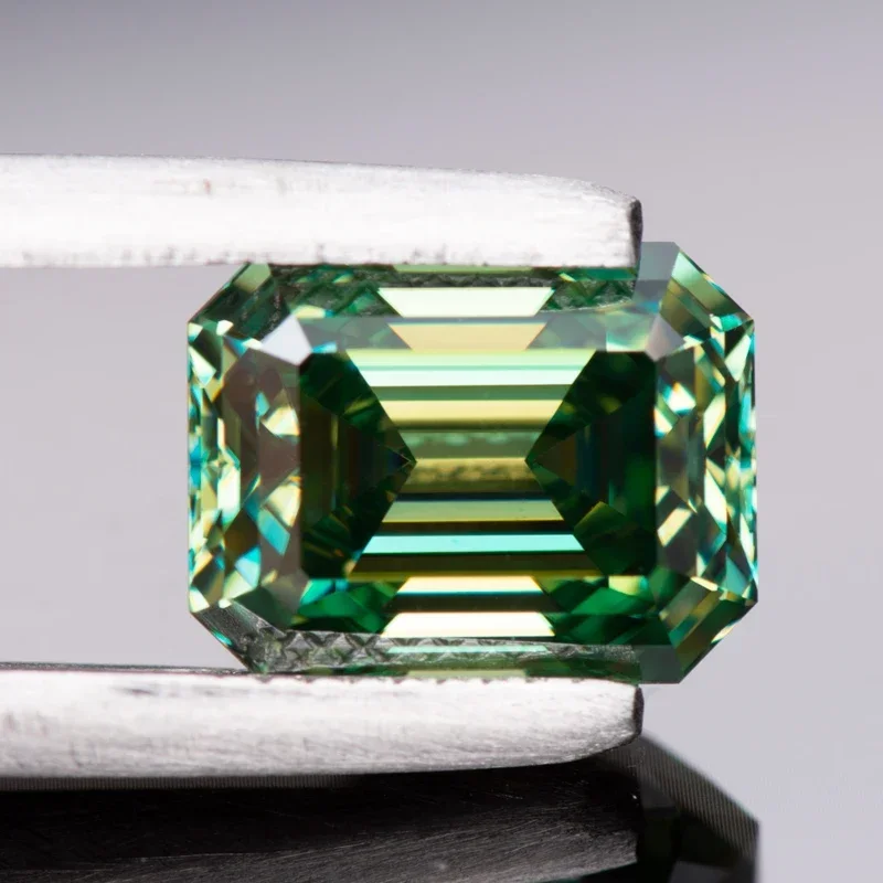 Moissanite Stone Primary Color Yellow Green Emerald Cut Lab Created Diamond for Charms Women Jewelry Making with  Certificate