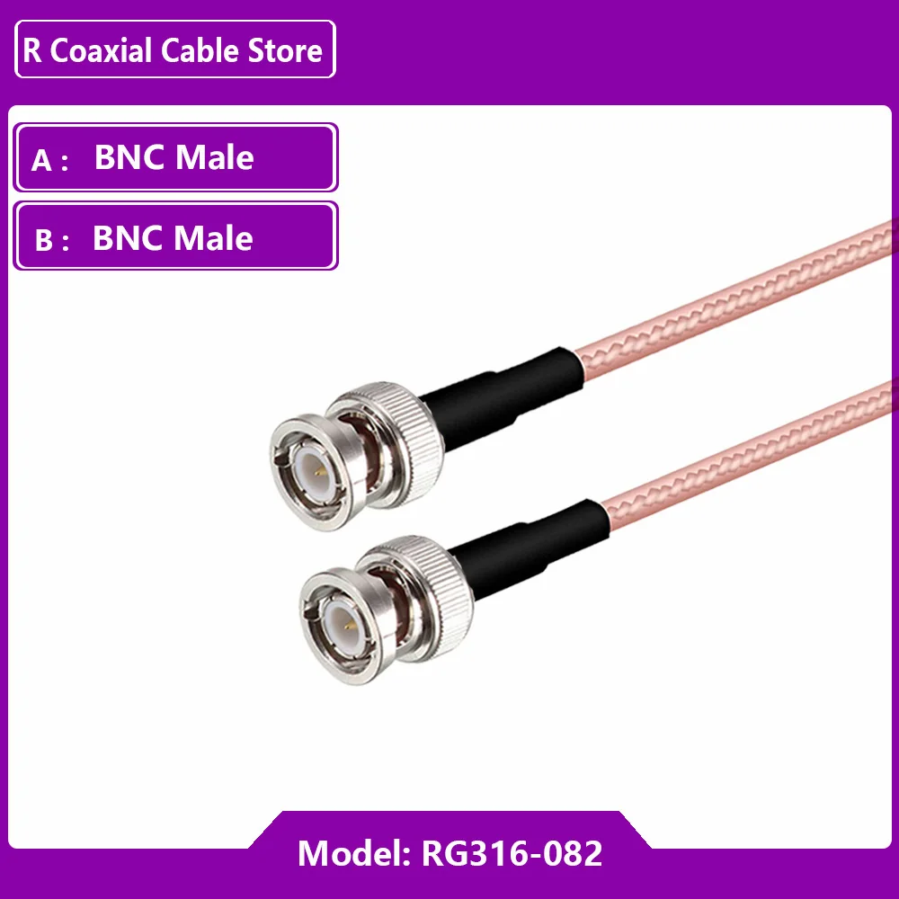 Cabo coaxial bnc macho para bnc, plugue macho rg316/rg175/rg58, cabo 50 ohm, conector de crimpagem dual bnc, plugue macho, fio 0.5m 1m 2m 5m, 1 peça