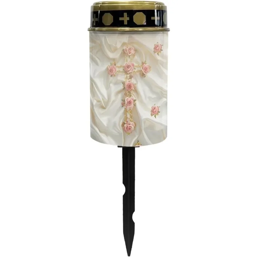 Cross Rose Print Solar Light for Cemetery Waterproof Solar Garden Lights Landscape Path Lights Waterproof LED Solar Cemetery Li