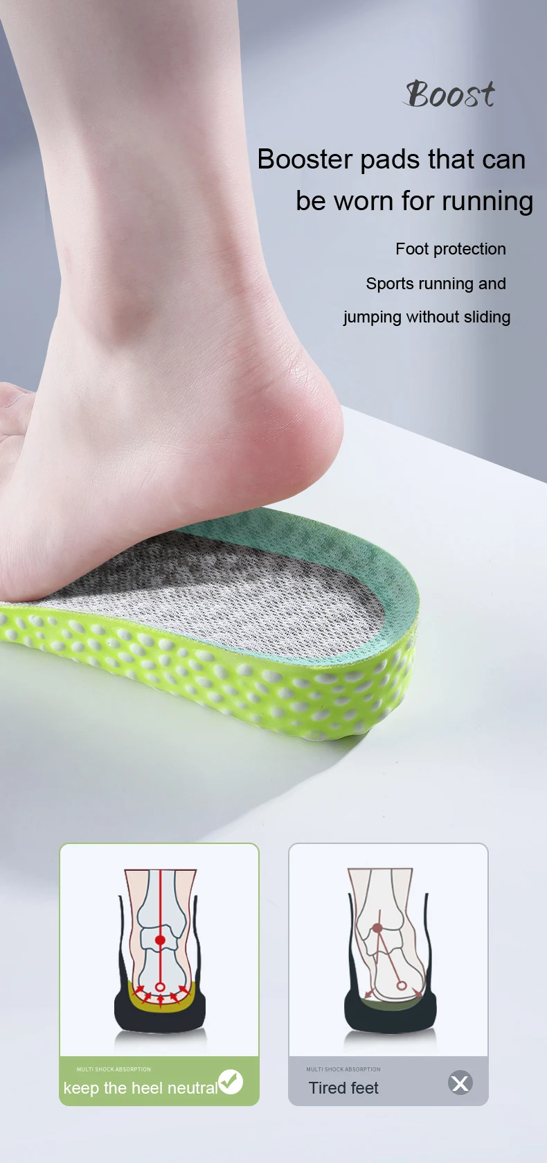 Erhöhung der Laufsohle für Schuhe, PU-Reispartikelschaum, atmungsaktiv, weich, Wandern, schützt Knie, Vorlagen, Füße, Männer und Frauen – Detail 6