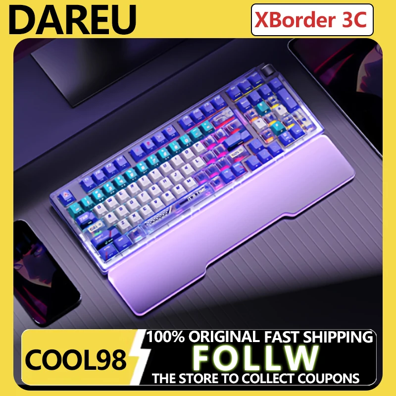 

Dareu Cool98 E-Sports Mechanical Keyboard, Transparent Design with RGB Star Ring Light Strip, Wireless Bluetooth Gaming Keyboard