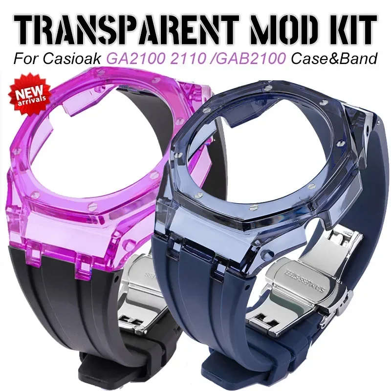 NEW Transparent Casioak Mod Kit for GA2100 Replacement PC Case Strap for GAB2100 GA-2100 2110 Rubber Watch Band Metal Buckle