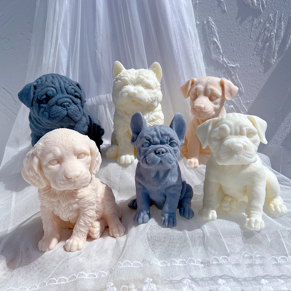 12 diverse razze cuccioli candela stampo in Silicone 3D animale carino cucciolo statua cera di soia stampo amante del cane regalo decorazioni per la casa stampi