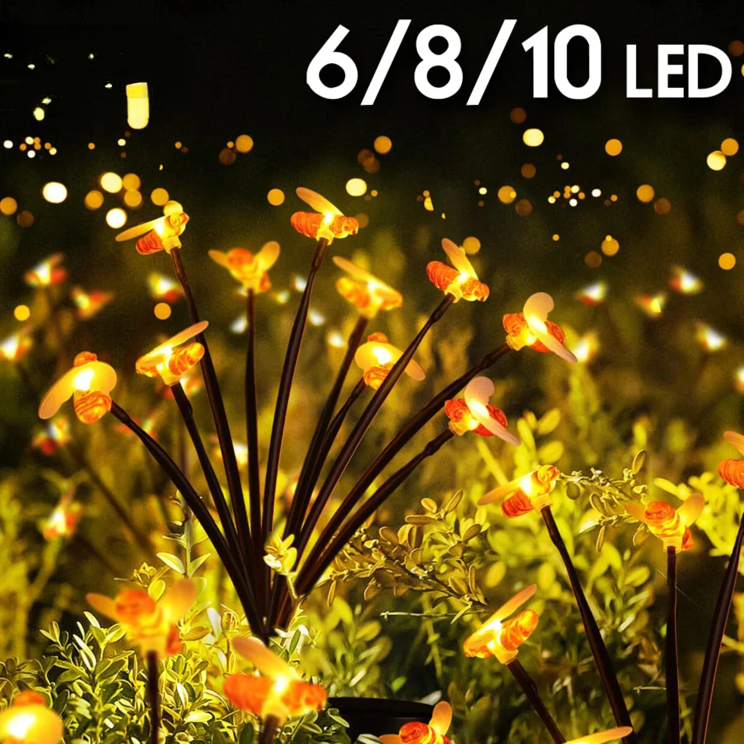 6/8/10 LED Solar Garden Bee Lawn Lights  Outdoor Waterproof Swaying Decorative Lamp  Patio Pathway Yard Party Decor