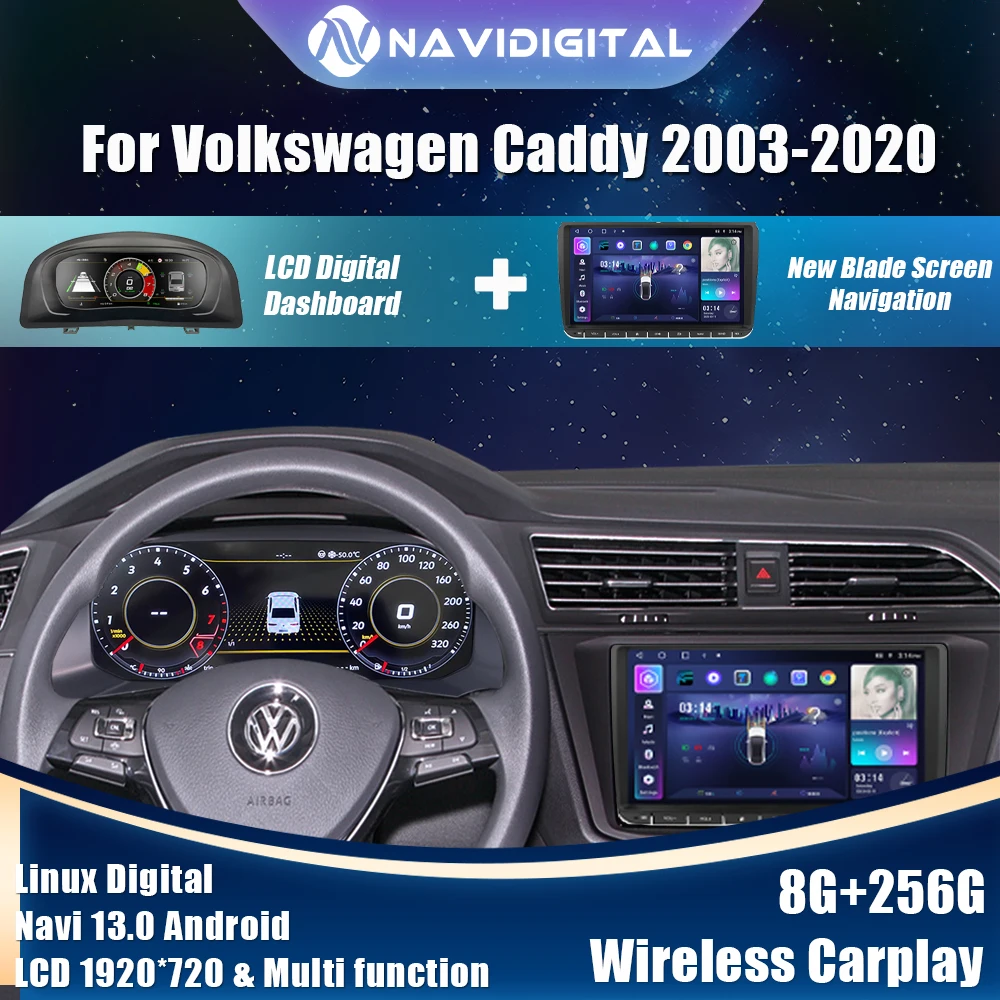 Navidigital 10,25 Auto LCD Digital Dashboard Cluster Für VW Caddy 2003-2020 Panel Cockpit Android-player Karte Navigation radio