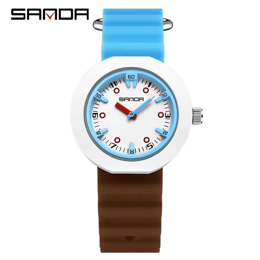 SANDA2025 new children's watch, girls' watch, waterproof Japanese movement, luminous scale, simple three-dimensional boys' watch
