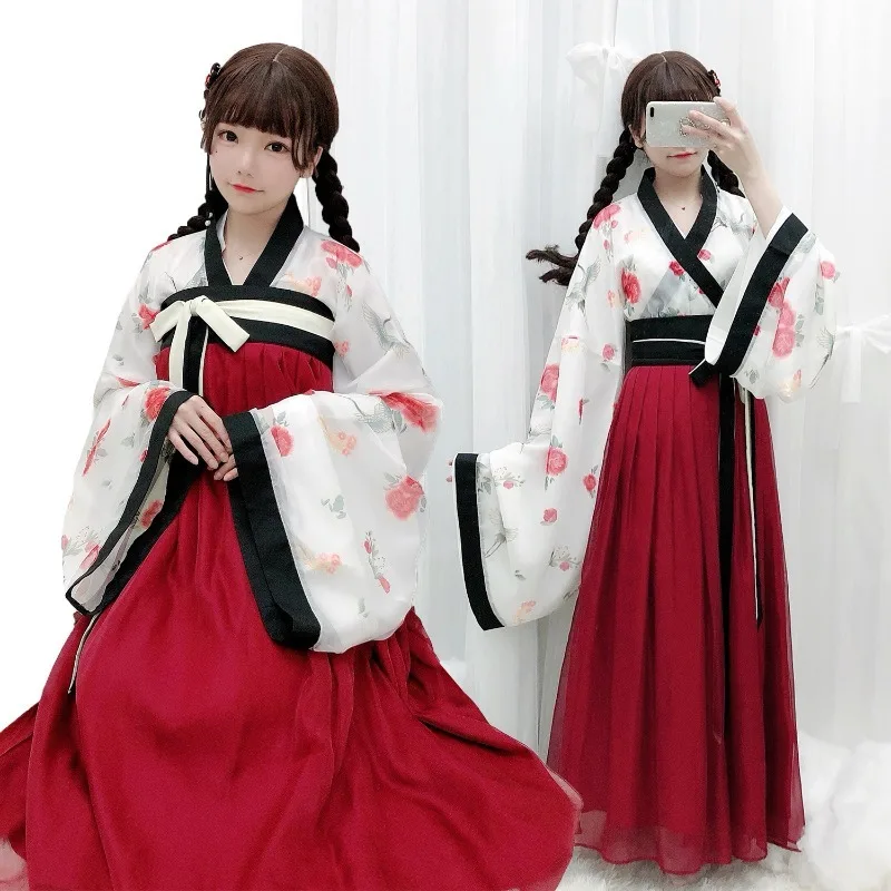 

Chinese Hanfu Traditional Dress Cosplay Retro Outfit White Long Sleeve Black Skirt Full Set Ancient Ethnic Costumes for Women