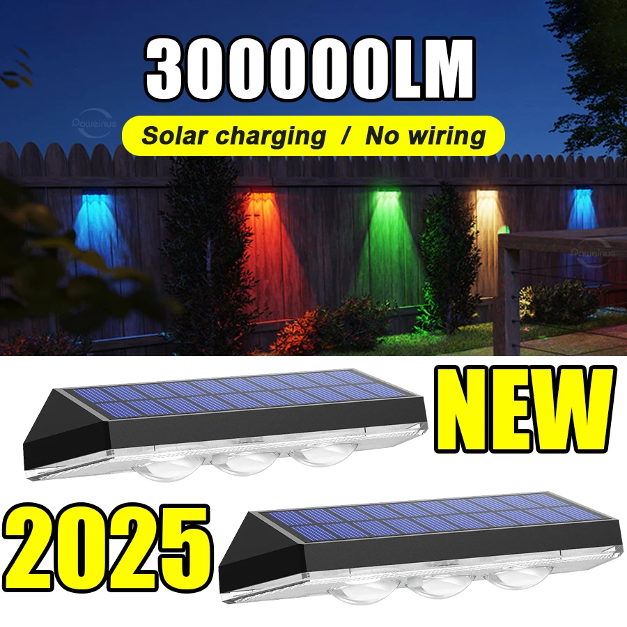 

2025 NEW Solar Wall Lamp Outdoor Solar LED Lights Colorful Light Down Solar Lamp Yard Garden Decoration Solar Powered Lantern