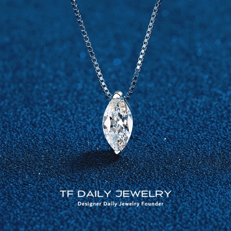 Sparkly PT950 Platinum Girl Pendant 5*10mm Marquise Cut Moissanite Diamond Necklaces for Women Box Chain Lady Wedding Jewelry