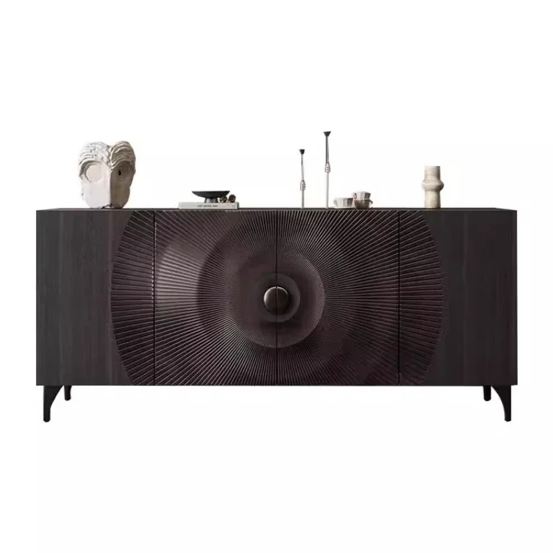 

Итальянский обеденный боковой шкаф из цельного дерева, дизайнерская элитная вилла, черный шкаф на крыльце, украшение в форме шестерни, ретро, персонализированное