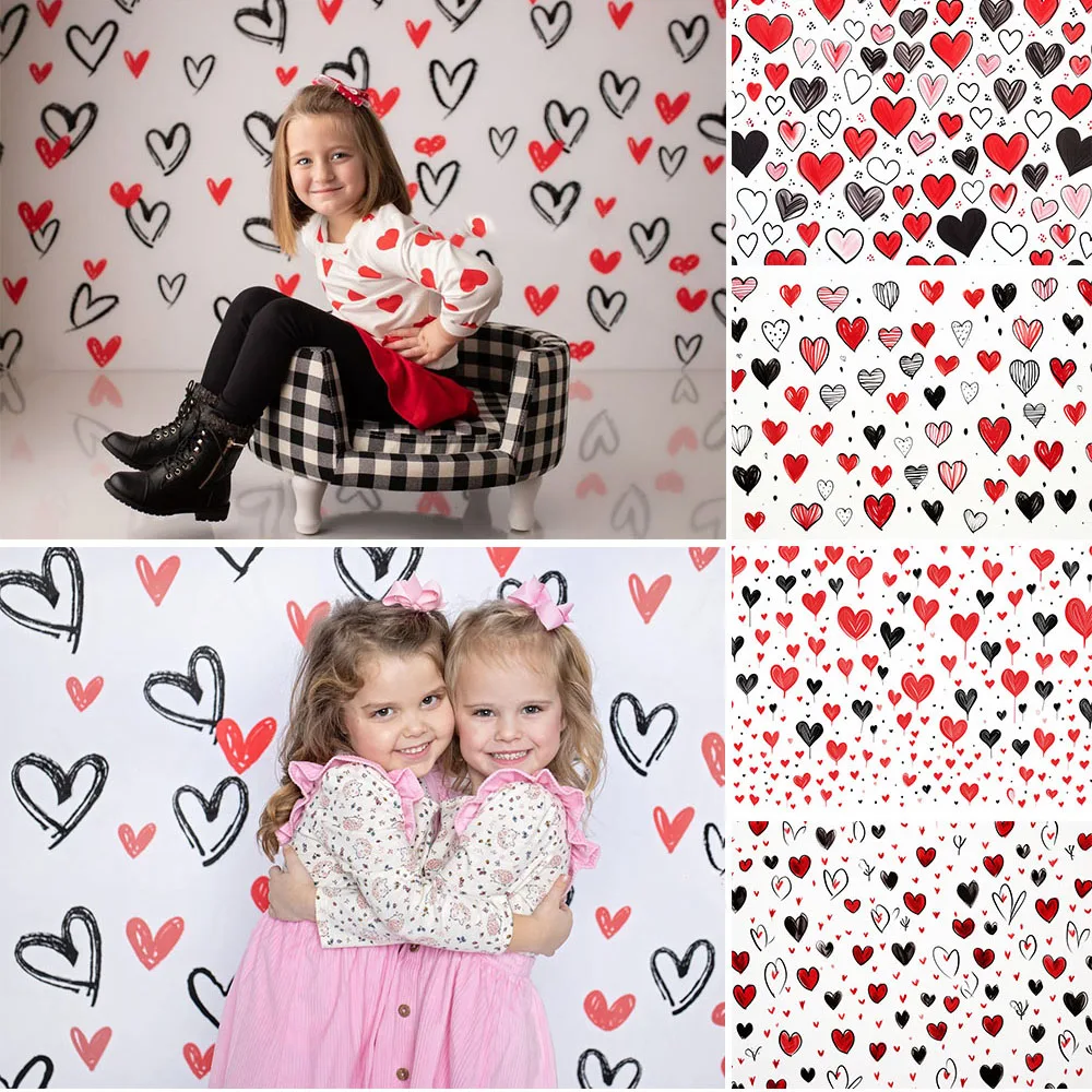 Valentine Day Photography Background Cute Red Love Heart Party Decoration Kids Couple Family Portrait Photo Studio Banner