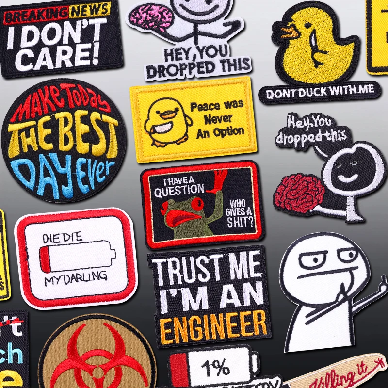 Vorsichtsschild-Applikation zum Aufbügeln auf Kleidung, bestickte Buchstaben-Patches für Kleidung, Aufkleber, Slogan-Jacken, Abzeichen, DIY
