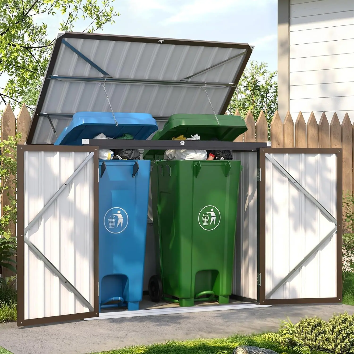 Horizontal Storage Shed 46Cu.Ft Waterproof Outdoor Garbage Enclosure, Customized