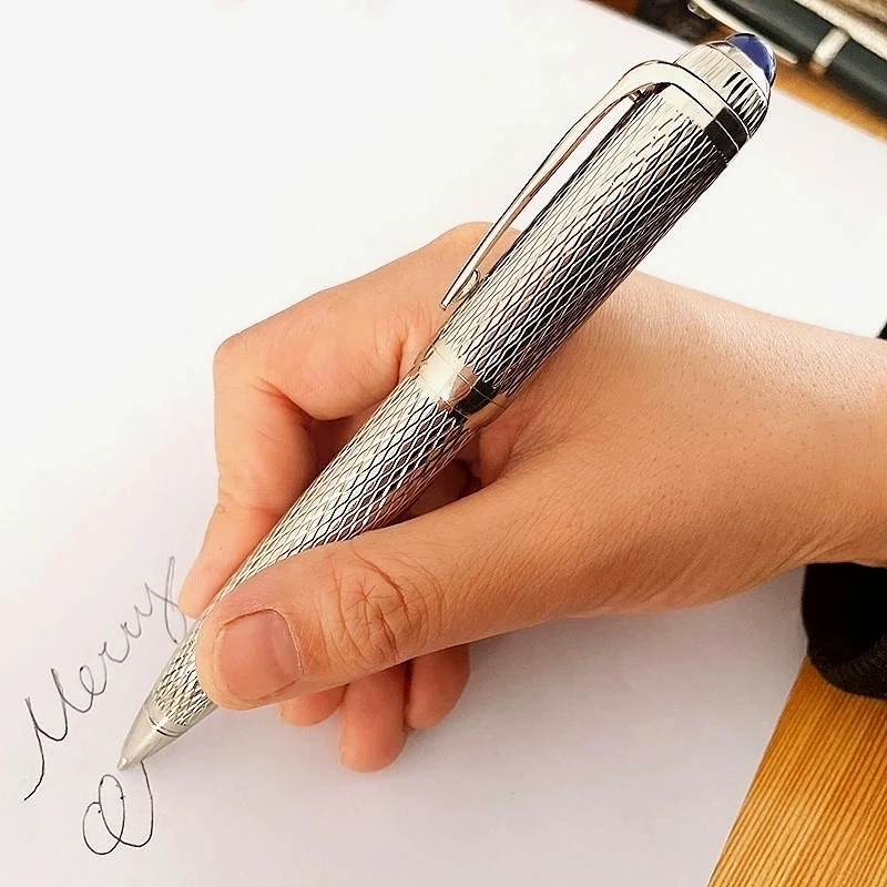 High Quality R Series Ca Ballpoint Pen Silver Metal Gridding Office School Stationery Writing Smooth Ball Pen With Gem In Top