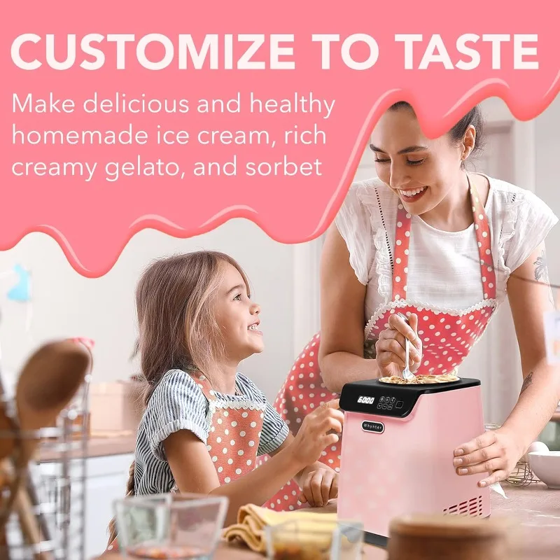 ماكينة صنع الآيس كريم وينتر أوتوماتيكية 1.28 كيو تي تستقيم مع ضاغط مدمج، مؤقت، بدون تجميد مسبق، ICM-128BPS، أسود/وردي