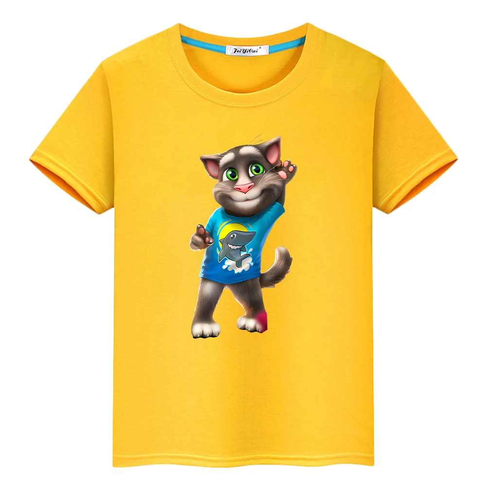 

t shirt for kids boy 10year Talking tom cat Print 100%Cotton anime Tees pride tshirt Kawaii Tops Short y2k one piece girl clothe