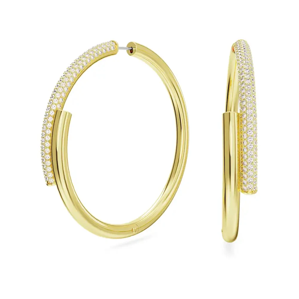 

Большие золотые серьги-кольца с частичной инкрустацией - гламурный и элегантный аксессуар