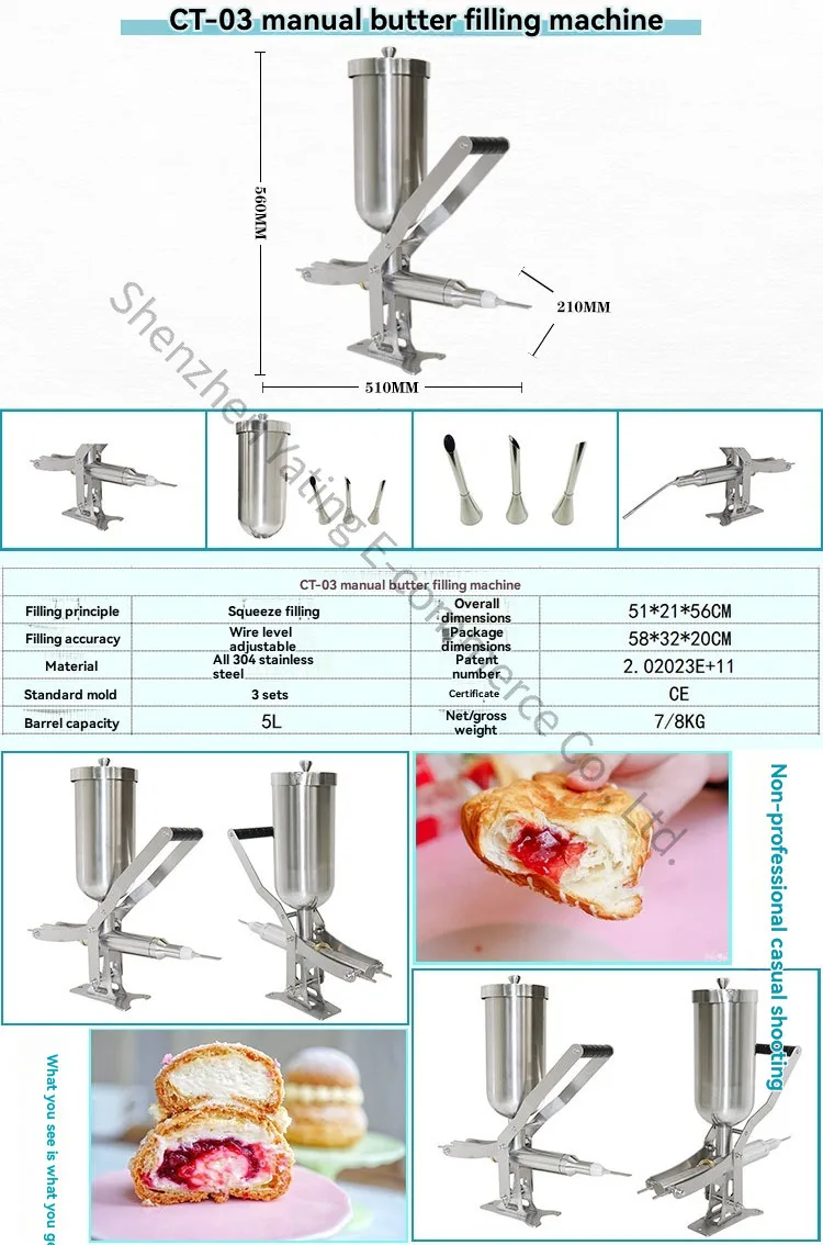 Máquina de llenado manual eléctrica CT-03 de 5L para relleno de pasteles, bizcochos, pan y otros productos, equipo para rellenar con crema, frutas y chocolate