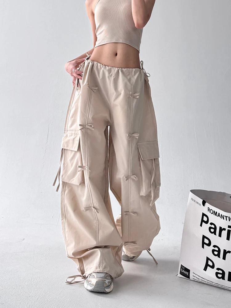 American sle casual solto calças de trabalho dstring nó ket doce picante menina calças largas cintura alta calças compridas