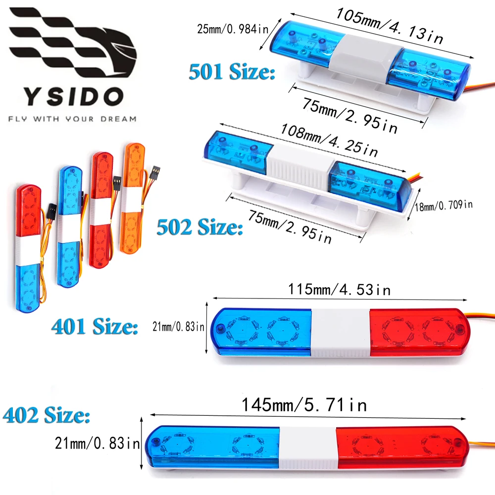 105/108/115/145mm multi-função piscando led polícia rc carro barra de luz para carro rc hsp kyosho traxxas tamiya scania axial scx10