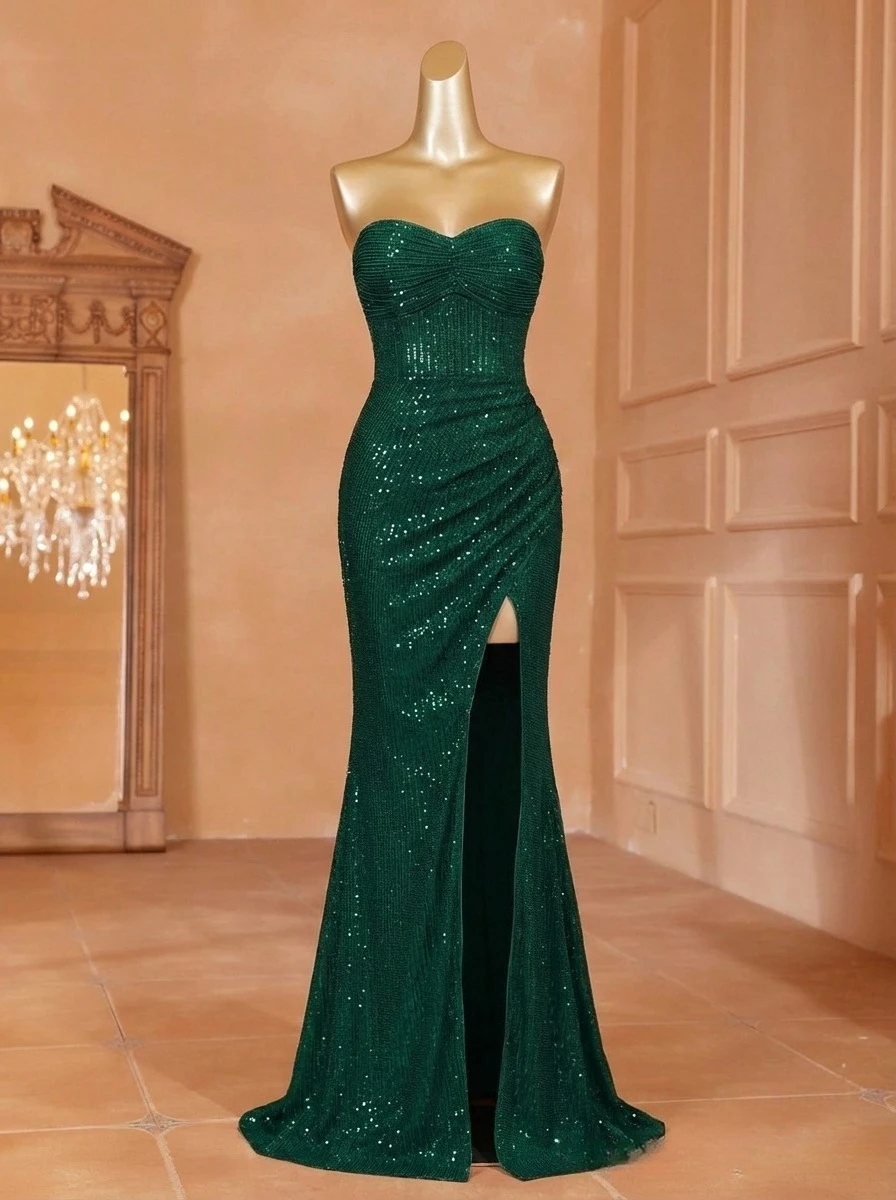 

Очаровательные блестки Русалка Длинные вечерние платья с открытой спиной Женские бретельки Bodycon с разрезом по бокам Вечерние коктейльные платья для выпускного вечера