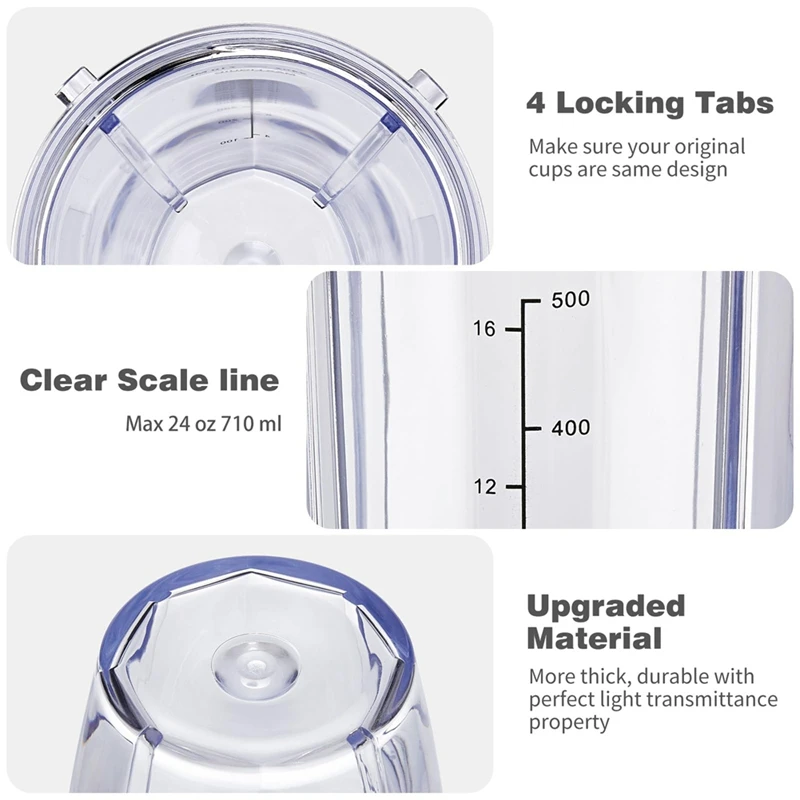 A44F-24Oz Mixerbecher, Klingeersatz für Ninja-Mixer, Ersatzteile mit To-Go-Deckel, 7-Flossen-Klingenbaugruppe